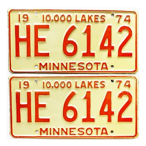 1974 Minnesota License Plates Pair #HE6142