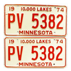 1974 Minnesota License Plates Pair #PV5382