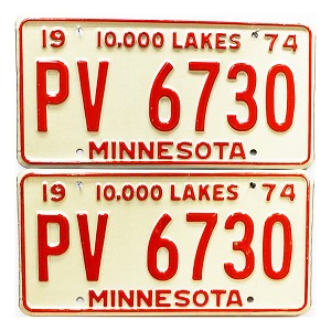 1974 Minnesota License Plates Pair #PV6730