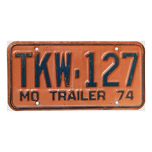 1974 Missouri Trailer License Plate #TKW127