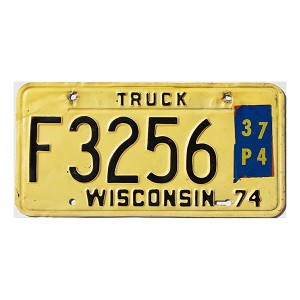 1974 Wisconsin Truck License Plate #F3256