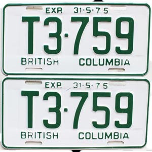 1975 British Columbia Logging Truck License Plates Pair #T3759