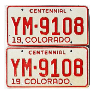 1975 Colorado Centennial License Plates Pair #YM9108