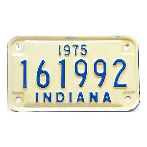 1975 Indiana Motorcycle License Plate #161992
