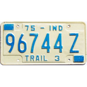 1975 Indiana Trailer License Plate #96744Z