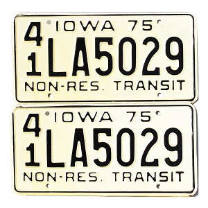 1975 Iowa Non Resident Transit License Plates Pair #LA5029