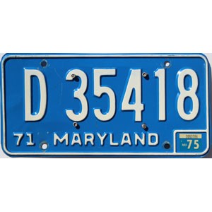 1975 Maryland Dealer License Plate #D35418
