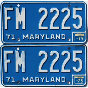 1975 Maryland License Plates Pair #FM2225