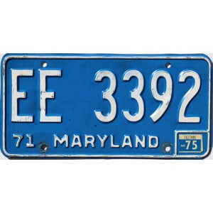 1975 Maryland Masons License Plate #EE3392