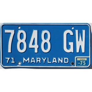 1975 Maryland Truck License Plate #7848GW