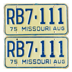 1975 Missouri License Plates Pair #RB7111