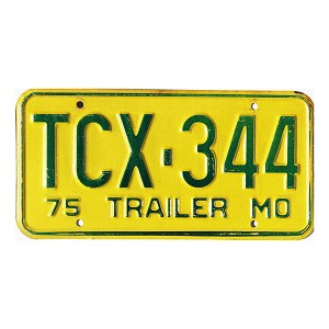 1975 Missouri Trailer License Plate #TCX344