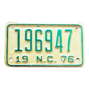1976 North Carolina Motorcycle License Plate #196947