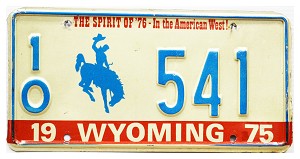 1975 Wyoming License Plate #10541