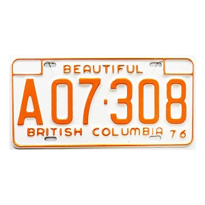1976 British Columbia Farm License Plate #A07308