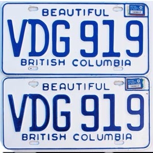 1976 British Columbia License Plates Pair #VDG919