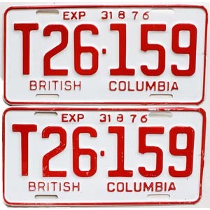 1976 British Columbia Logging Truck License Plates Pair #T26159