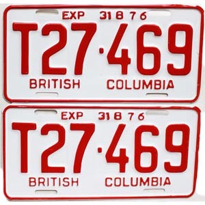 1976 British Columbia Logging Truck License Plates Pair #T27469