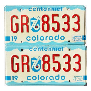 1976 Colorado Centennial License Plates Pair #GR8533