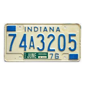 1976 Indiana License Plate #74A3205
