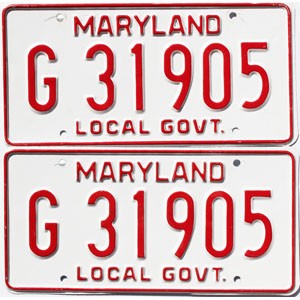 1976 Maryland Local Government License Plates Pair #G31905