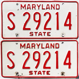 1976 Maryland State Government License Plates Pair #S29214