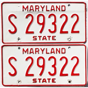 1976 Maryland State Government License Plates Pair #S29322