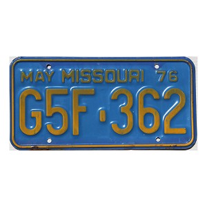 1976 Missouri License Plate #G5F362