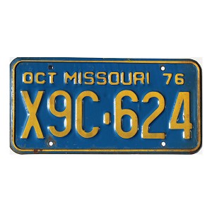1976 Missouri License Plate #X9C624