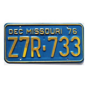 1976 Missouri License Plate #Z7R733