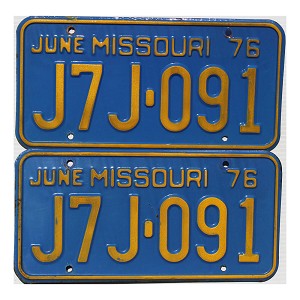 1976 Missouri License Plates Pair #J7J091