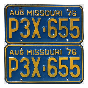 1976 Missouri License Plates Pair #P3X655