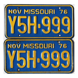 1976 Missouri License Plates Pair #Y5H999