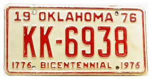 1976 Oklahoma Bicentennial License Plate #KK6938