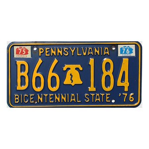 1976 Pennsylvania Bicentennial License Plate #B66184