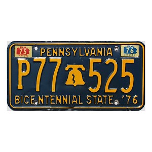 1976 Pennsylvania Bicentennial License Plate #P77525
