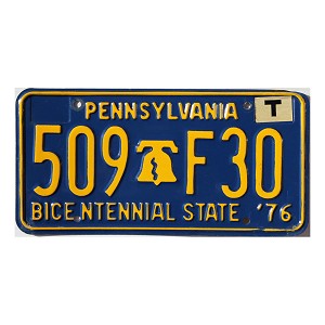 1976 Pennsylvania Bicentennial License Plate #509F30