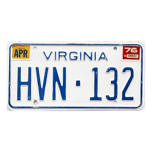 1976 Virginia License Plate #HVN132