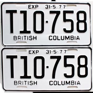 1977 British Columbia Logging Truck License Plates Pair #T10758