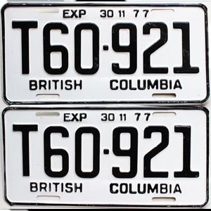 1977 British Columbia Logging Truck License Plates Pair #T60921