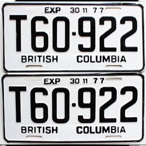 1977 British Columbia Logging Truck License Plates Pair #T60922