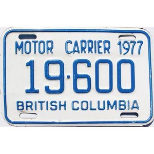 1977 British Columbia Motor Carrier License Plate #19600