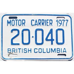 1977 British Columbia Motor Carrier License Plate #20040