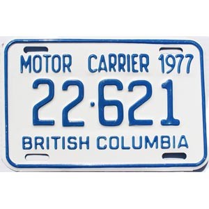 1977 British Columbia Motor Carrier License Plate #22621