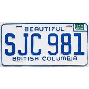 1977 British Columbia License Plate #SJC981