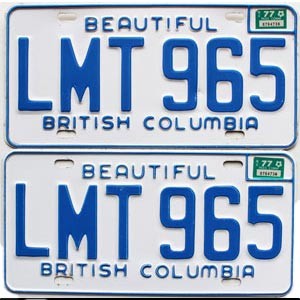1977 British Columbia License Plates Pair #LMT965