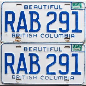 1977 British Columbia License Plates Pair #RAB291