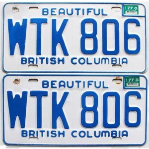 1977 British Columbia License Plates Pair #WTK806