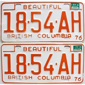 1977 British Columbia Truck License Plates Pair #1854AH
