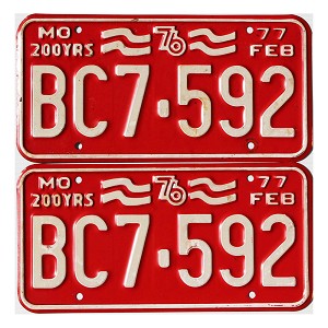 1977 Missouri License Plates Pair #BC7592